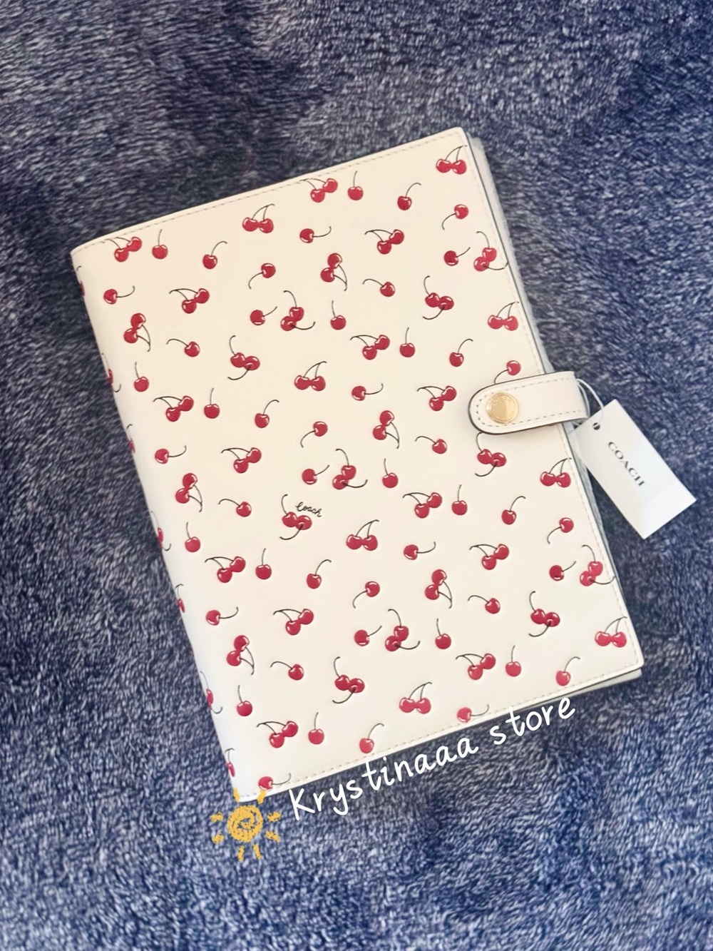 COACH Notebook With Cherry Print In Leather Chalk Multi CFA44 NWT
